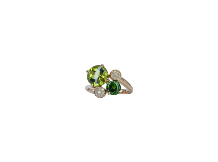 Bague Isabelle Langlois Macaron en or rose, péridot, diopside et diamant