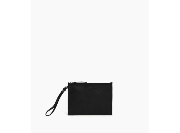 Pochette zippée avec dragonne en cuir grainé