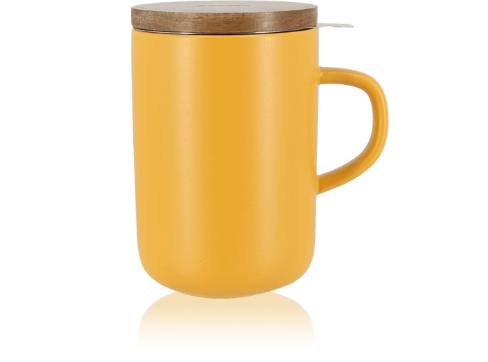 OGO Tisanière 48Cl Jaune, en grès, couvercle bois, filtre inox