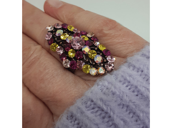 Bague vintage strass rose 24-212