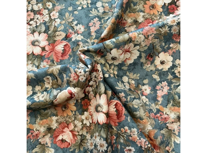 Sélection Coup de Coudre - Tissu en Coton "Floral Vintage" - Bleu