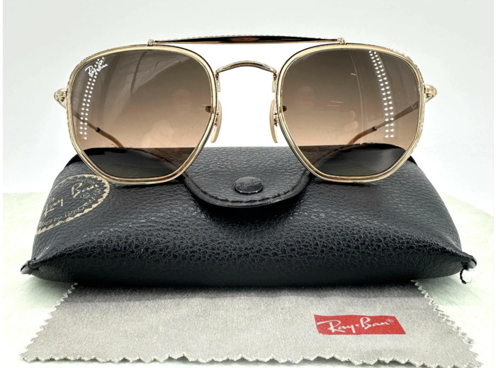 Lunettes de soleil Ray-Ban RB3648-M The Marshal II monture en métal doré et verres morron dégradé