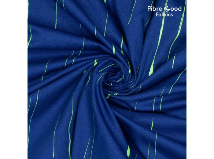 Fibre Mood - Tissu Sergé de Coton Emerisé  "Perla" Couleur Jean à Traits Verts