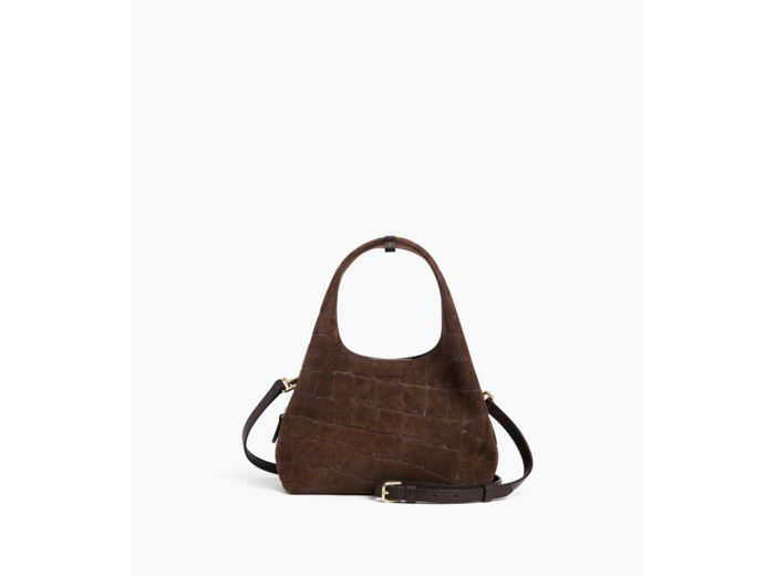 Petit sac à main Juliette en cuir refente de velours embossé crocodile