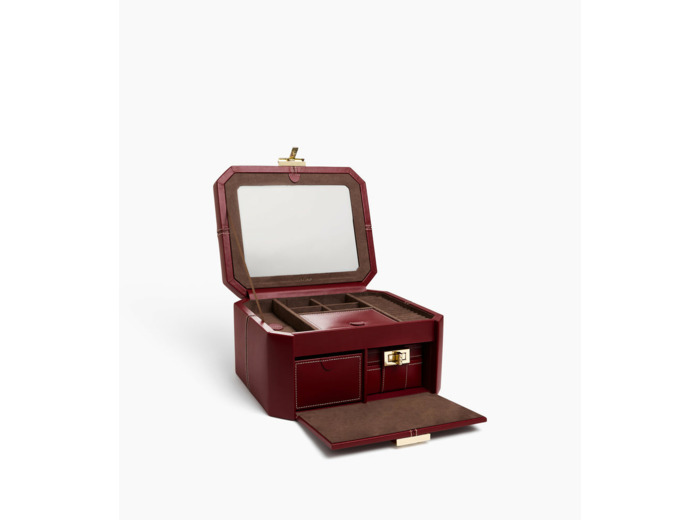 Grande boîte à bijoux fermoir T en cuir