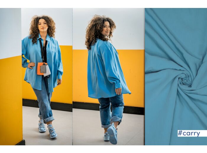 Fibre Mood - Tissu Aspect Lavé en Modal et Polyester "Carry" Uni Couleur Bleu Profond