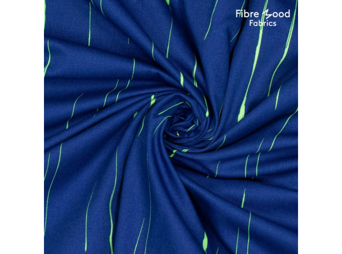 Fibre Mood - Tissu Sergé de Coton Emerisé  "Perla" Couleur Jean à Traits Verts