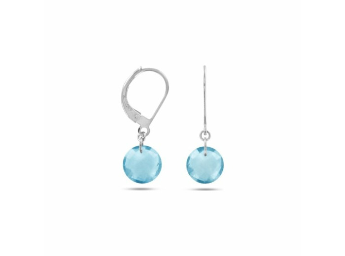 Boucles d'oreilles Dormeuse ronde en or blanc et topaze bleue