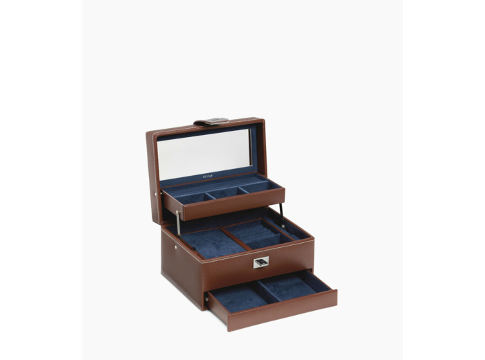 Boîte à bijoux moyen modèle ouverture automatique en cuir