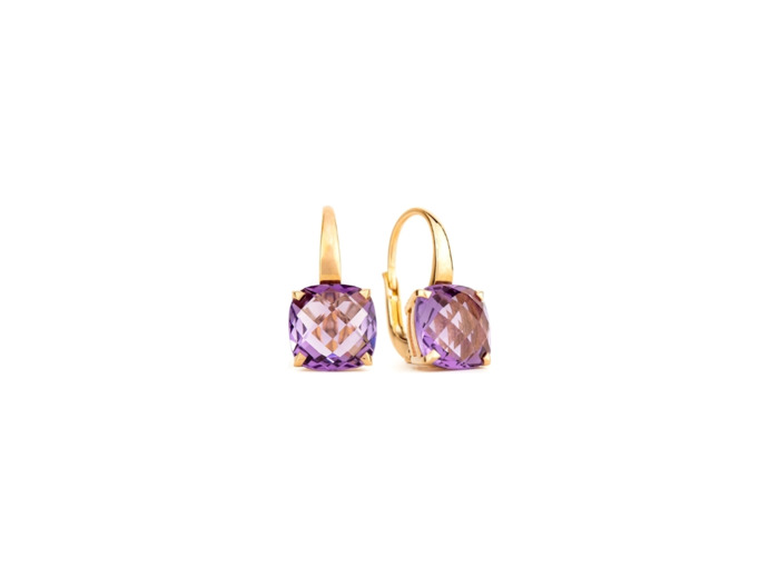 Boucles d'oreilles Cesare Pompanon Poppy Blue en or rose et améthyste