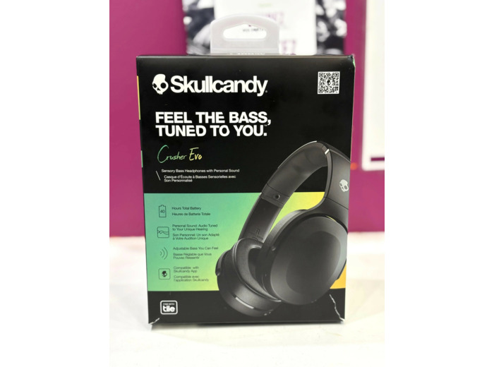 Casque sans Fil Bluetooth Skullcandy Crusher Evo, Basses Multisensorielles, Circum-Auriculaire, Isolation du Bruit, 40 Heures d'Autonomie - Noir