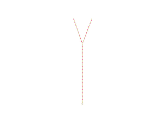 Collier Gigi Clozeau Mini en or jaune et résine rose fluo, taille 50cm