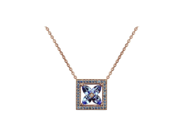 Collier Isabelle Langlois Jeton en or rose, tanzanite, saphir et diamant