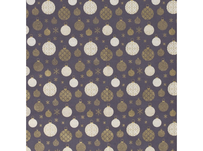 Sélection Coup de coudre - Tissu Popeline de Coton Imprimé Boules de Noël sur le Fond Gris Anthracite