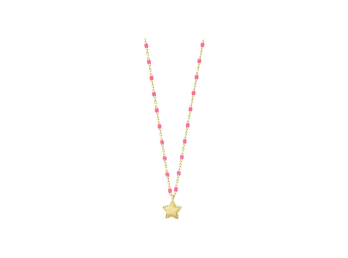 Collier Gigi Clozeau Etoile en or jaune et résine rose fluo, taille 40cm