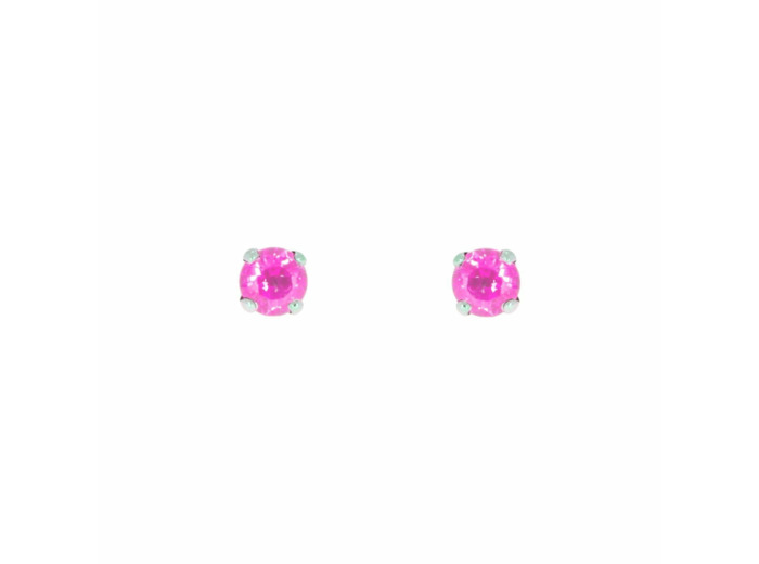 Boucles d'oreilles puces 4 griffes en or blanc et saphirs roses