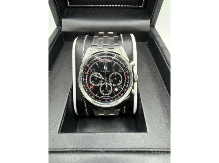 Montre Lip Himalaya Chronographe Quartz cadran noir bracelet acier 40 mm
