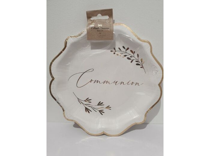 Assiettes communion blanc et or x8