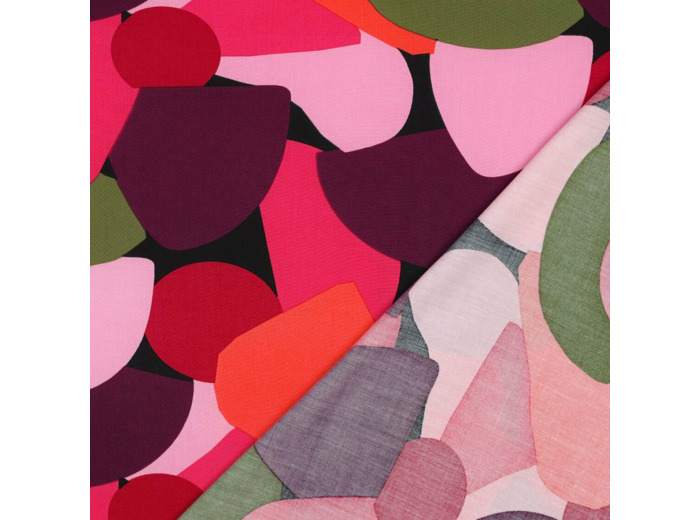 Nerida Hansen - Tissu Popeline de Viscose Lenzing Ecovero "Rockpool" Bordeaux et Noir
