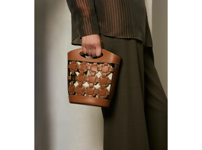 Petit sac seau Le Potier en toile coton et cuir lisse