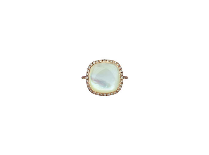 Bague Isabelle Langlois Talisman en or rose, nacre blanche et diamant