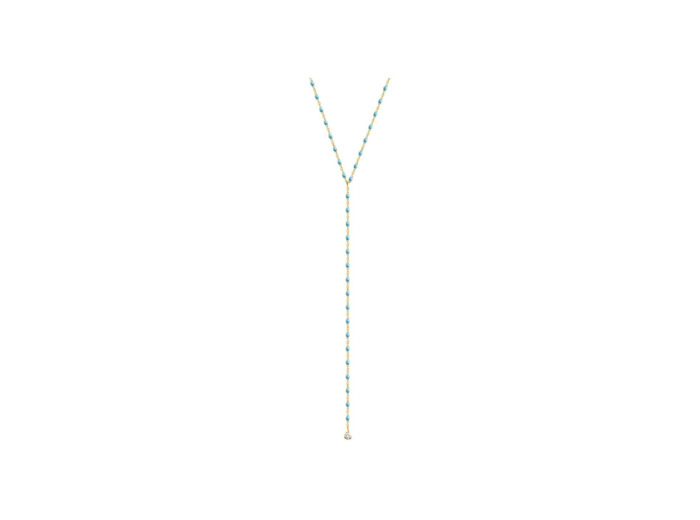 Collier Gigi Clozeau Mini en or jaune, résine turquoise bleu et diamants, taille 50cm