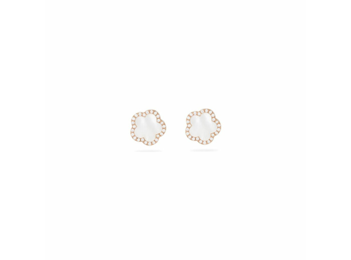 Puces Cesare Pompanon Fiore di Mamma entourage diamants petit modèle en or rose et nacres blanches