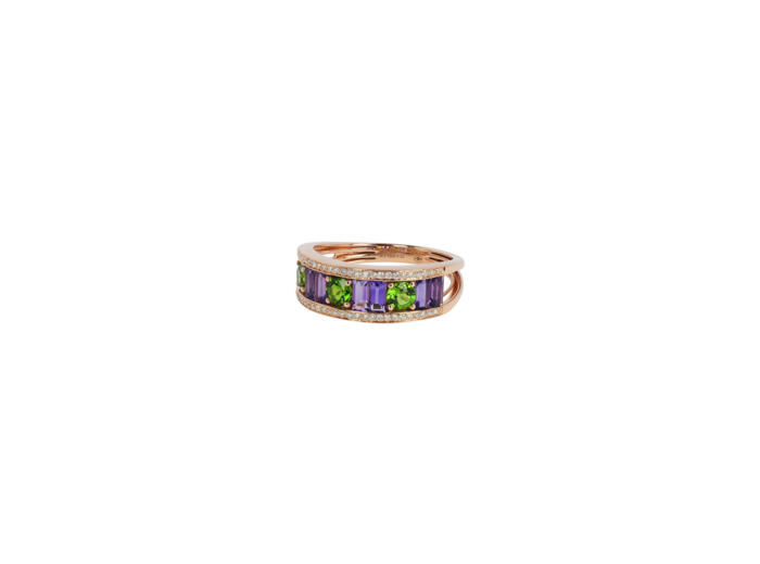 Bague Isabelle Langlois Tissage en or rose, diopside, améthyste et diamant