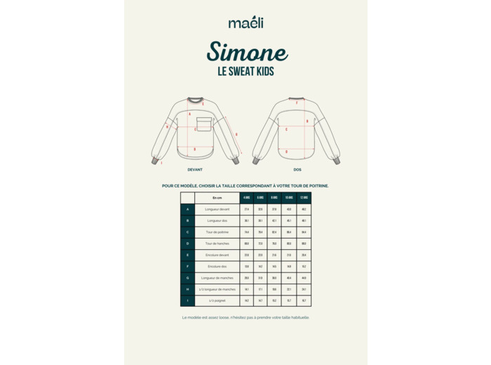 Maéli Paris – Patron Couture Enfant Sweat "Simone Kids" – du 4 au 12 ans
