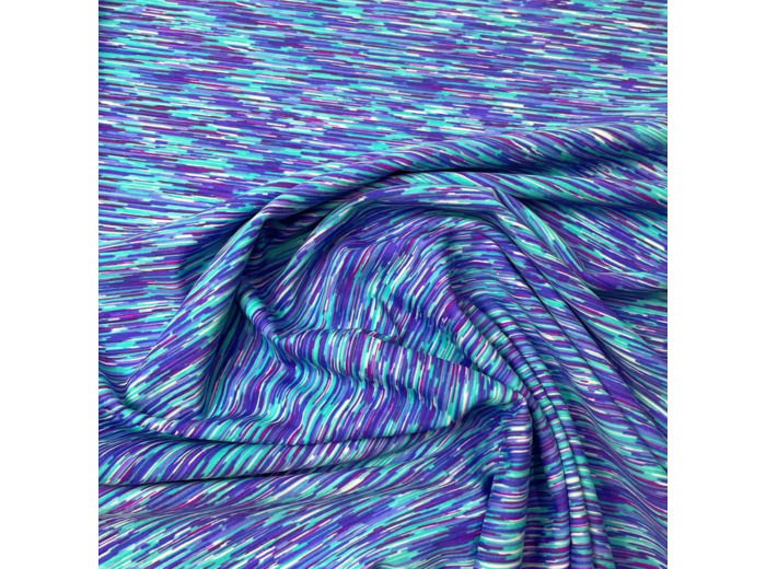 Sélection Coup de Coudre - Tissu Lycra Maillot de Bain Traits Multicolores Bleu Aquamarine