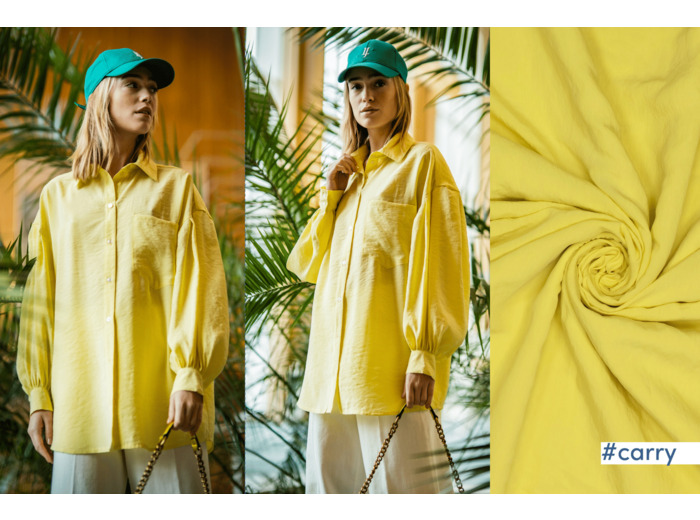 Fibre Mood - Tissu Aspect Lavé en Modal et Polyester "Carry" Uni Couleur Jaune