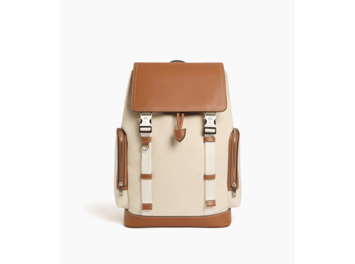 Sac à dos à rabat Maurice en toile coton et cuir lisse semi-végétal