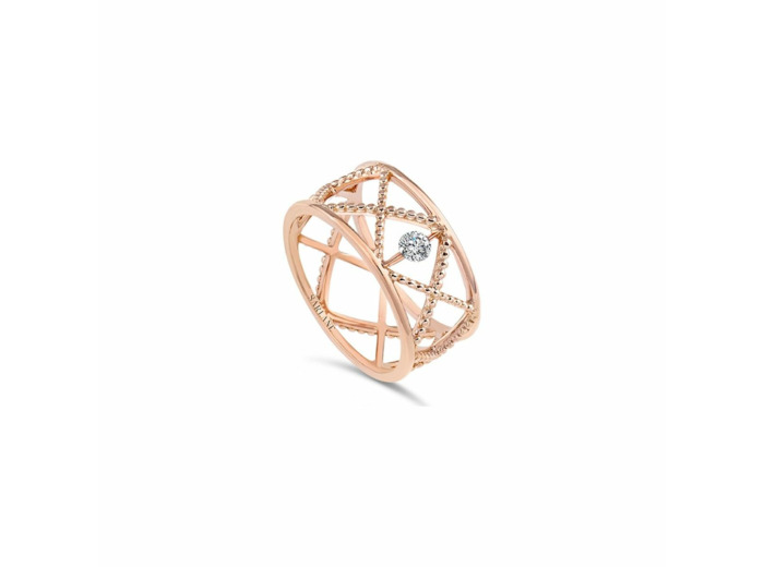 Bague Sarlane Palline Croisillon 1 diamant en or rose et diamant taille brillant de 0.10ct en Serti Riveté