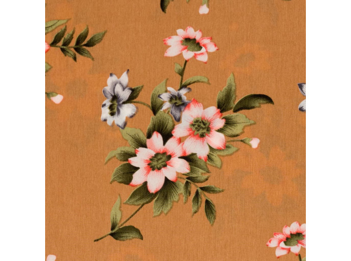 Sélection Coup de coudre - Tissu Crêpe Imprimé Fleurs sur le Fond Beige