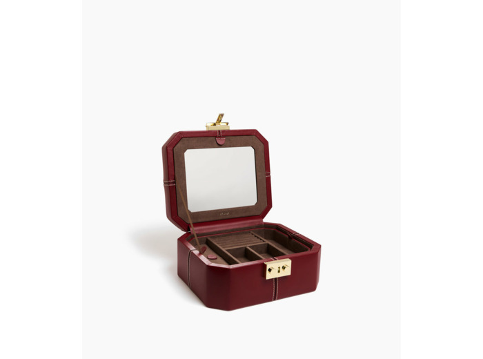 Petite boîte à bijoux fermoir T en cuir