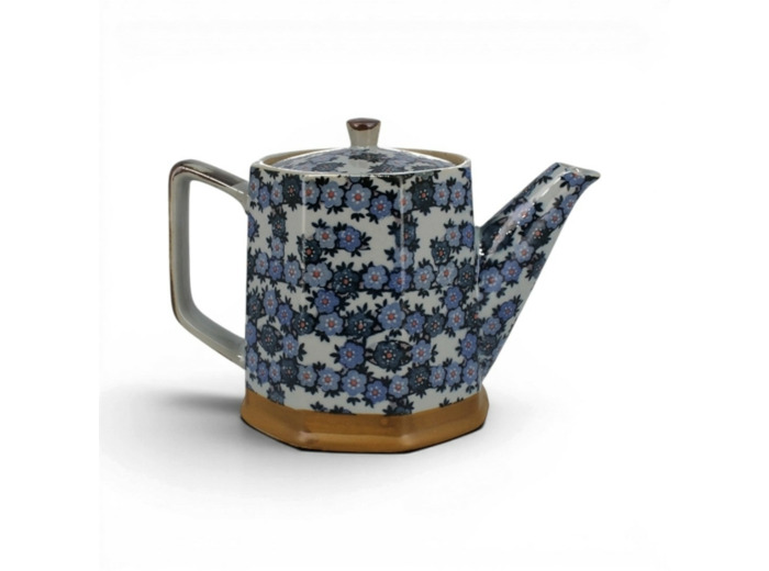 THÉIÈRE JAPONAISE HEXAGONALE CÉRAMIQUE - FLORAL BLEU