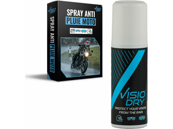Anti Pluie Casque Moto/Visiere Casque Moto et Velo | Spray Anti Pluie Moto Visiodry Superhydrophobe pour Offrir Une Vision Claire par Temps De Pluie | Aérosol 35ml | VDA050