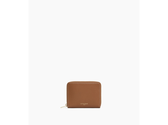 Porte monnaie zippé avec porte cartes amovible Albertine en cuir lisse