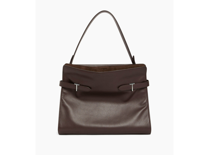 Sac porté épaule modèle maxi Emie en cuir lisse et refente de velours