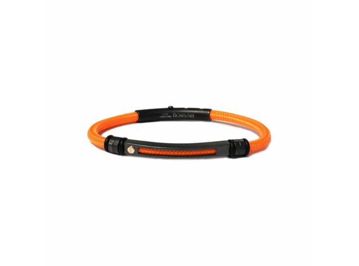 Bracelet Borsari Gioielli en acier pvd noir, or rose et polyester orange