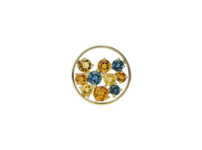 Pendentif Isabelle Langlois Sac de billes en or jaune, citrine et topaze Bleu London