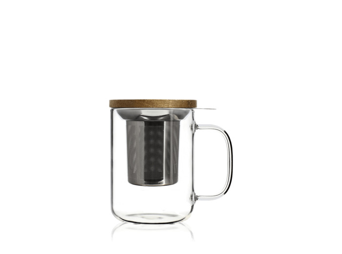 OGO Tisanière 45Cl en verre avec couvercle acacia, filtre inox