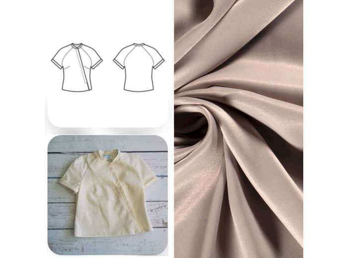 Christine Charles – Kit Couture Top Raglan Ismérie Crêpe Satin Viscose Uni Couleur Sable