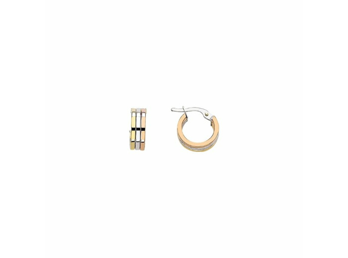 Boucles d'oreilles créoles en or jaune, or blanc et or rose