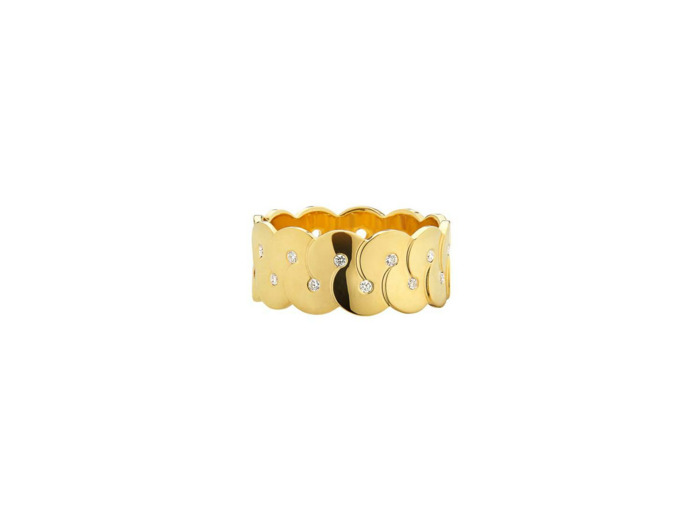Bague Arthus Bertrand motif enlacé 8mm en or jaune et diamants, taille 54