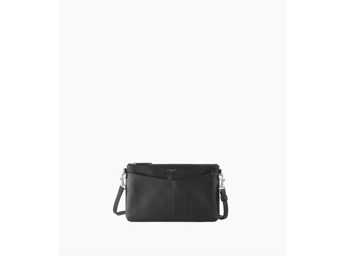 Pochette zippée avec bandoulière amovible Charlotte en cuir lisse