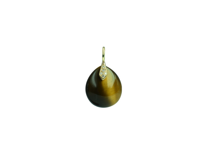Pendentif Isabelle Langlois Talisman en or jaune, quartz œil de tigre et diamant