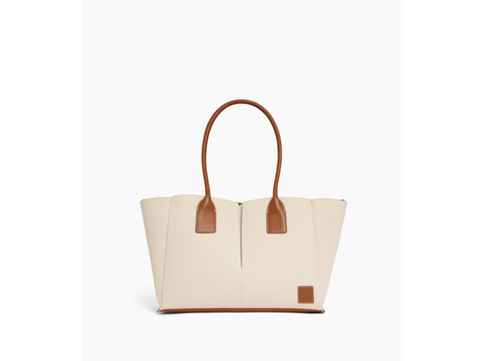 Grand sac cabas Elena en toile coton et cuir grainé