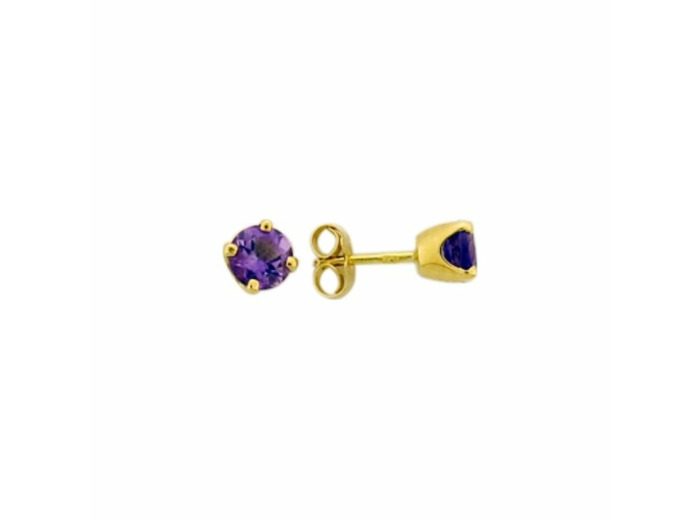 Boucles d'oreilles puces en or jaune et améthyste, 5mm