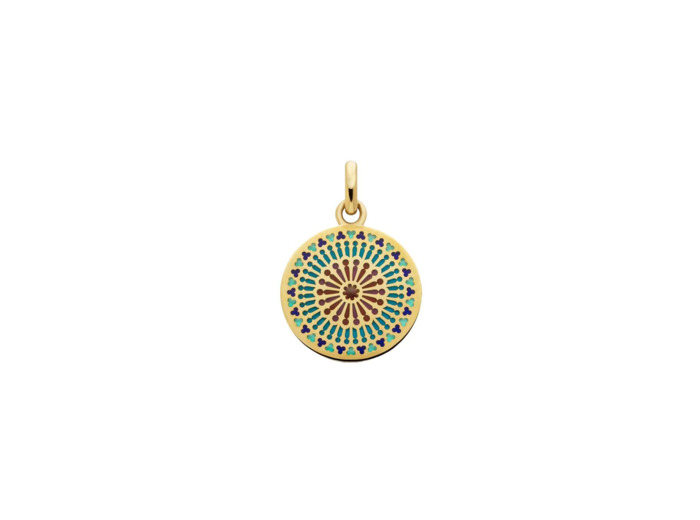 Médaille Arthus Bertrand Notre Dame de Paris Nord 18 mm émail turquoise violet translucide or jaune